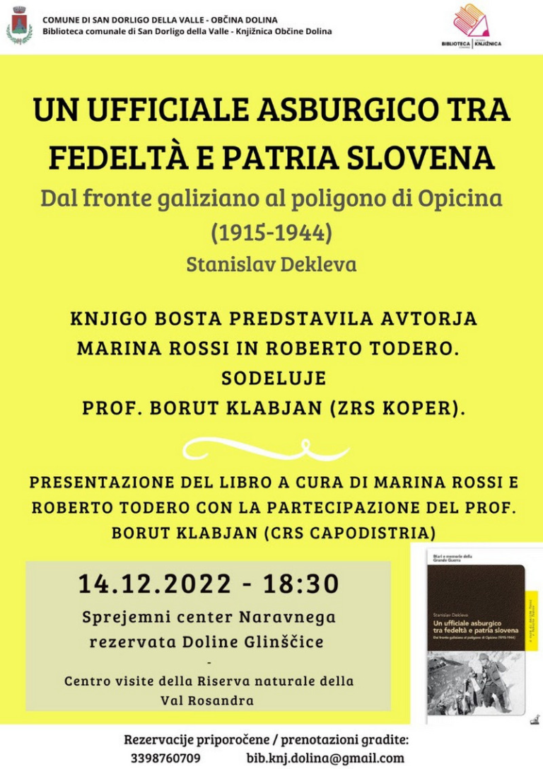 Presentazione del libro: Un ufficiale asburgico tra fedeltà e patria slovena