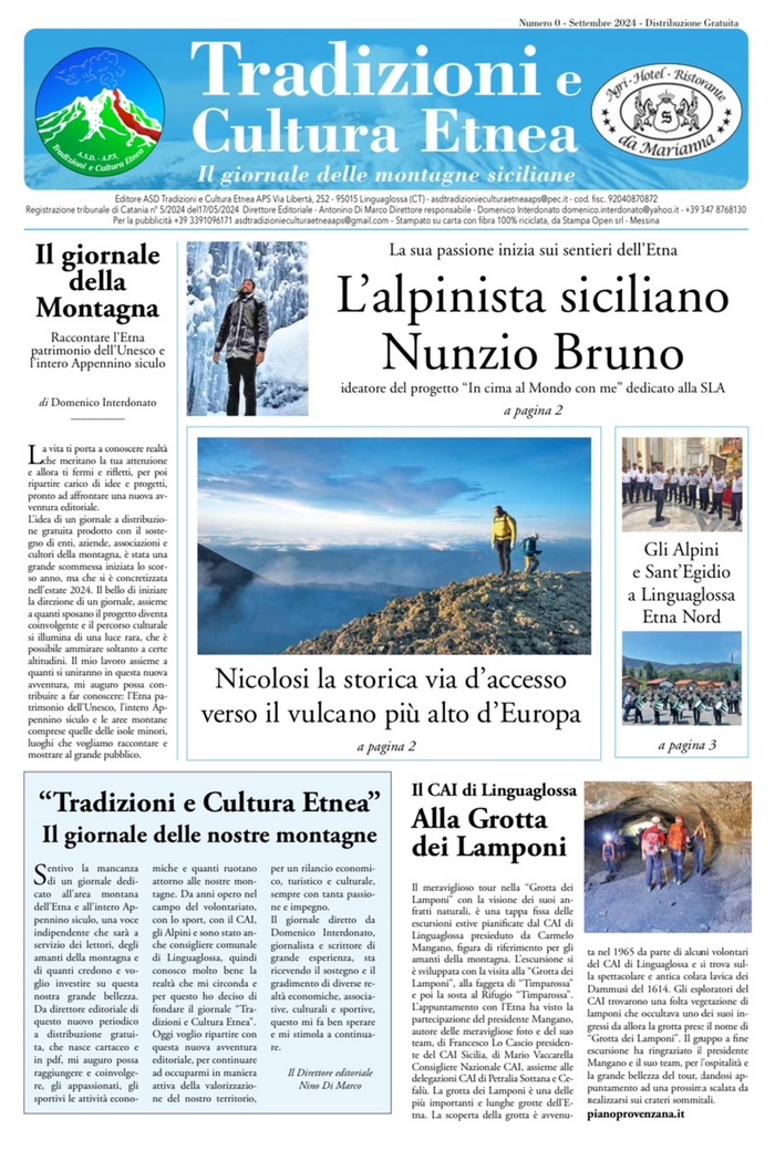 Nuova realtà editoriale. “Tradizioni e Cultura Etnea” Il giornale delle montagne siciliane