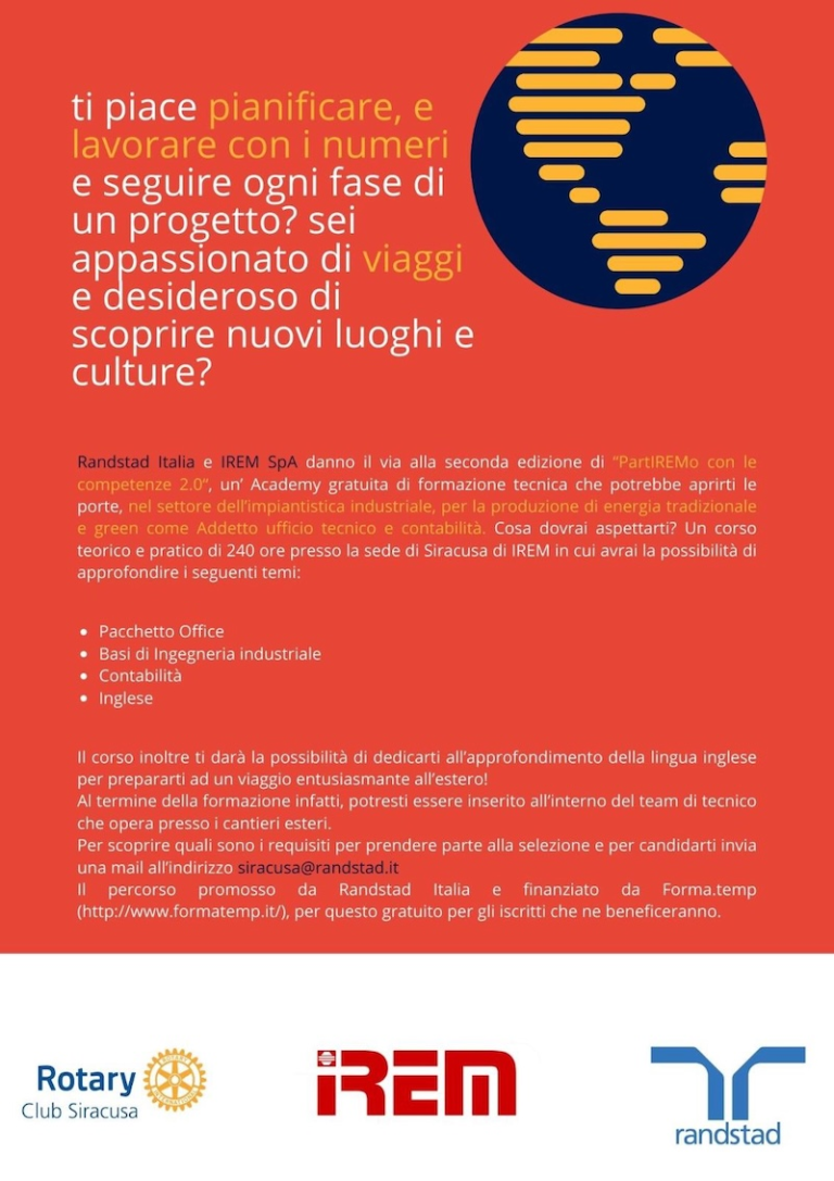 Formazione gratuita per giovani: Irem e Randstad insieme con il Rotary Siracusa per il progetto “PartIREMo 2.0”